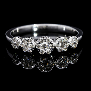 Elegant 14K Gold <b>Rhodium</b> Plated Floral Cluster Diamond <b>Ring</b> with 5 Classic Sparkle Natural Diamonds Micro-Prong Setting Women's - Product Image 1