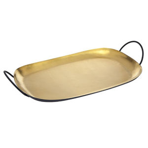 Elegante Bandeja Rectangular de Metal para Servir con Asas, Plato Decorativo de Acero Inoxidable Negro y Dorado, Ligero, para Decoración del Hogar y Bodas - Product Image 1