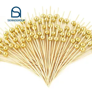 Fancy Decorative Gold Pearl Mini Food Picks Golf Gem Pick Bamboo Cocktail Sticks Skewers For Drinks Desserts Wedding Party