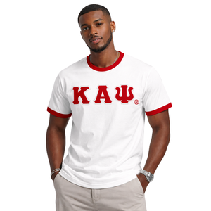 Camiseta Ringer Premium Blanca Bordada de Kappa Alpha Psi, Talla Real, Algodón Suave, Prenda Clásica de la Fraternidad Griega - Product Image 1