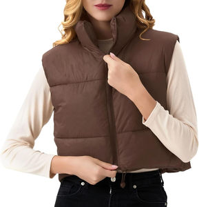 Chaleco acolchado de nailon cálido de invierno personalizable de talla grande para mujer con cierre de cremallera diseño estampado sin mangas transpirable OEM - Product Image 3