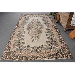 Vintage Turkish Rug Classic Beige <b>Brown</b> 5.6 X 9.4 ft Large Area Patchwork <b>Wool</b> with Latex Backing for Hallway or Bedroom - Product Image 1