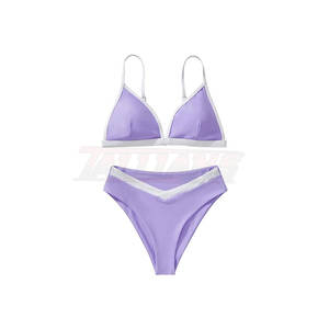 Conjunto de Bikini de Dos Piezas de Cintura Alta de Alta Calidad, Logotipo Personalizado, Color Personalizado, Impresión de Marca Privada, Sujetador Triangular con Cuello en V para Mujer, Nailon/Poliéster - Product Image 3