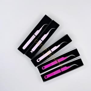 Pince à épiler GETUP BROSONS IMPEX en acier inoxydable blanc/rose, design découpé diamant, anti-magnétique, anti-statique, parfaite pour les cils - Product Image 2