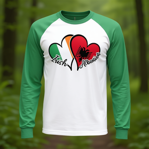 Maglietta a maniche lunghe con bandiera irlandese e albanese a forma di cuore, mezze radici irlandesi, mezze radici albanesi - Product Image 3