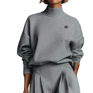 Sudadera de Forro Polar Extra Grande con Cuello Alto para Mujer, Hombros Caídos, Manga Larga, Corte Holgado, Fabricación de Ropa de Marca Privada - Product Image 1