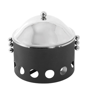 Réchauffeur de chaleur en cuir de qualité supérieure avec chauffe-plats élégant en acier inoxydable et couvercle avec base en cuir saffiano noir pour l'approvisionnement en hôtel - Product Image 4