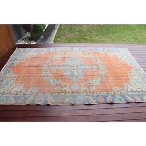 พรมขนาด 5.6x8.8 ฟุต, พรมตุรกีโบราณขนาดใหญ่, พรมขนสัตว์สีส้ม - Product Image 3