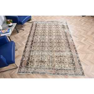 Turkish Vintage Rug 5.5x8.9 ft, <b>Brown</b> Oriental <b>Wool</b> Rug - Product Image 4