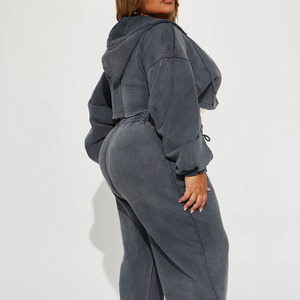 Conjunto de mujer al por mayor chándal recortado con cremallera informal lavado de manga larga/chándal de dos piezas transpirable de alta calidad para mujer - Product Image 5