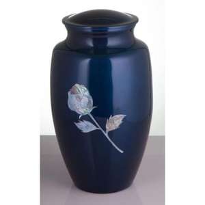 Urna Funeraria Azul Profundo con Diseño de Pétalos de Rosa, Artesanía en Metal, Urnas Conmemorativas para Adultos, Urna Funeraria Hecha a Mano, Último Modelo, Artículos Funerarios - Product Image 1