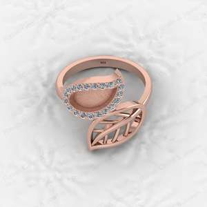 Genuine 925 Silver Nature Inspired Leaf With CZ Semi Mount Blank Setting <b>Ring</b> Good <b>for</b> Resin & <b>Ashes</b> Work Keepsake DIY Jewelry - Product Image 2