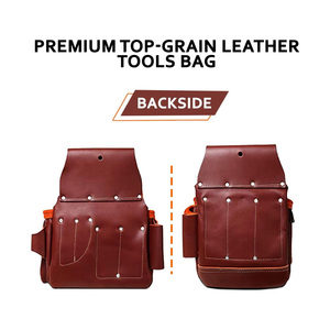 100% ceinture de sac à outils de charpentier en cuir de grain marron avec sac à jarretelles et pochette Ke ceinture à outils en cuir pour un usage professionnel - Product Image 5
