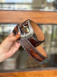 Cinturón de cuero genuino hecho a mano auténtico, cinturón floral pintado a mano occidental, cinturón de cintura Unisex de cuero mecanizado recién llegado - Product Image 3