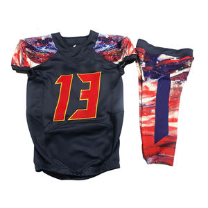 Uniforme de fútbol americano azul y blanco personalizado para jóvenes al por mayor, compra de uniformes de fútbol para conjuntos de equipos - Product Image 2