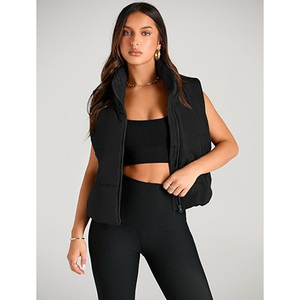 Black Shinny Women Puffer Chaleco sin mangas acolchado Chaqueta Cierre de cremallera con cinturón Chaleco de niña adulta - Product Image 2