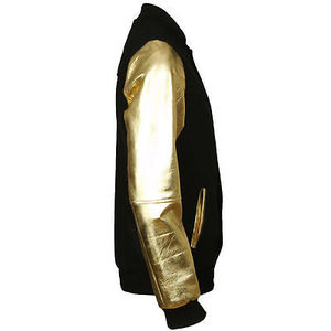 Blouson universitaire unisexe 2026 en laine méltone coupe ajustée avec boutons décoratifs en cuir PU doré Shani, respirant, prix abordable, pour homme - Product Image 2