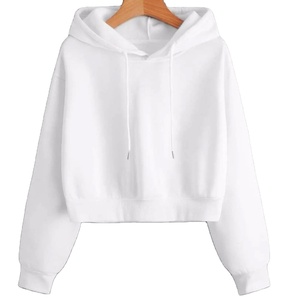 Sudadera con capucha corta OEM para mujer, fabricante de sudaderas con capucha cortas, sudadera con capucha lisa desgastada unisex, logotipo personalizado de gran tamaño - Product Image 1