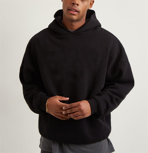 Customize Heavyweight <b>Plain</b> Hoodies No String 480 GSM 500 GSM <b>Men</b> Hoodies 100% Cotton <b>Black</b> color For Side Pocket <b>men</b> <b>Hoodie</b> - Product Image 3
