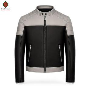 Chaqueta Bomber de Cuero Sólido para Hombre, Invierno, Casual, con Cierre, Cuello Mao, Servicio OEM, Diseño de Paneles Gris y Rojo - Product Image 1