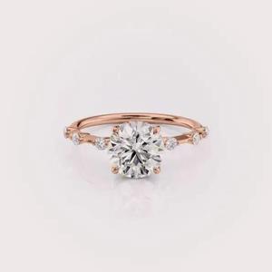 Anillo de Compromiso con Diamante Cultivado en Laboratorio, Corte Redondo, Certificado por IGI, Oro Blanco/Rosa y Amarillo de 14K, Anillo de Novia con Diamante de Acento Redondo - Product Image 6