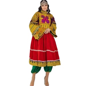 Afghan kuchi ชุดแต่งงานแบบวินเทจของเจ้าสาวชุดคู่เดรสสีชมพูหลากสีแบบดั้งเดิมโบฮีเมียน Banjara ลายดอกไม้ - Product Image 4