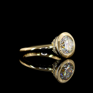 Bague de fiançailles en or jaune 14 carats avec halo caché, diamant de laboratoire de 2,53 carats, taille ronde, bague de mariée - Product Image 1