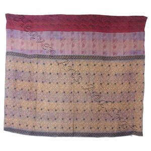 Authentic Indian Vintage Reversible Kantha Quilt 100% Cotton Hand <b>Stitched</b> Heavy <b>Throw</b> Single Size Printed Wholesale Sari Quilt - Product Image 3