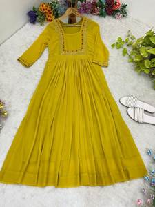 A One Quality/ Hit Design Daily& Office Party Special Plain& Classy Look Faux Georgette Embroidery Fancy <b>Kurti</b> For Adult's Wear - Product Image 2