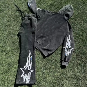 Ensemble survêtement streetwear imprimé et délavé personnalisé, pantalon de survêtement et sweat-shirt, pantalon de survêtement ample délavé à l'acide - Product Image 4