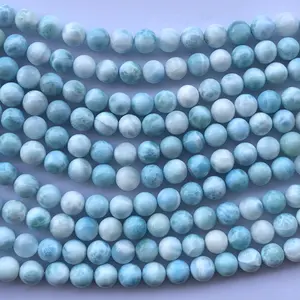 8毫米10毫米12毫米天然拉里玛光滑圆形宝石串珠珠宝制作大尺寸经销商价格DIY AAA蓝色