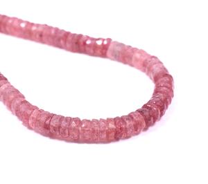 Vente en gros de perles de pierres précieuses en forme de pneu Heishi à facettes en quartz fraise rose naturel pour la fabrication de bijoux à bricoler soi-même de l'Inde Fabricant - Product Image 3