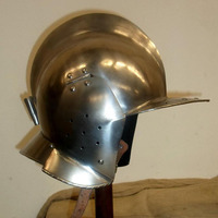 Casco BURGONET, Réplica de Casco Borgundo Hecho a Mano con Metal Cortado a Troquel y Esmalte Incrustado, para Reenactaciones Históricas y Coleccionistas