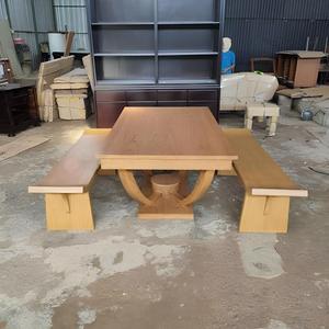 Conjunto de Mesa de Jardín de Madera Maciza Moderna y Duradera, Muebles de Comedor para Patio Exterior con Bancos para Sala de Estar y Uso en Hoteles - Product Image 3