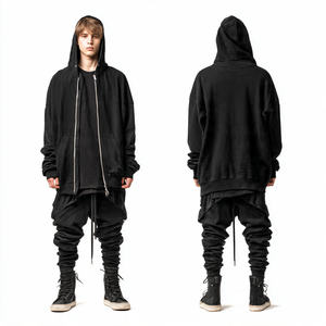 Sweat à capuche d'hiver pour homme, ample, à manches longues, avec double fermeture éclair, impression intégrale, broderie, polaire, chaud, épaules tombantes, surdimensionné - Product Image 4