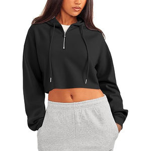 Sweat-shirt chic décontracté pour femme, haut court sexy à capuche, pull en coton à manches longues, vêtements de rue tendance, coupe confortable - Product Image 1