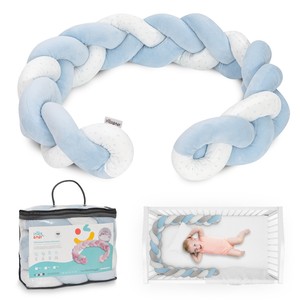 UNIVERSO Pare-chocs de lit moderne avec corde tressée bleue de 150 cm, en peluche tricotée à motif à pois, rembourré en fibres - Product Image 1