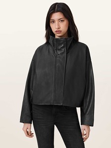 Veste universitaire en peau de mouton véritable pour femmes, col montant, noire, surdimensionnée, épaules tombantes, vêtements d'extérieur d'hiver, cadeau, doublure en coton brut - Product Image 2