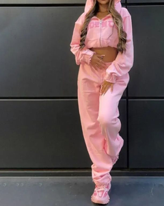 Ensemble de survêtement homme personnalisé avec broderie vieillie, comprenant un sweat à capuche court et un pantalon de jogging, en polaire d'hiver 100% coton, style streetwear, deux pièces - Product Image 5