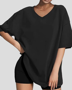 Camiseta extragrande para mujer, logotipo personalizado, liso, color sólido, cuello en V, calidad superior, 100% algodón, 180 GSM, estilo informal de Bangladesh - Product Image 4