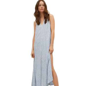 Venta al por mayor logotipo personalizado señoras sin mangas floral impreso indefinido Casual Maxi vestido mujeres vacaciones estilo impreso espalda descubierta Maxi - Product Image 1