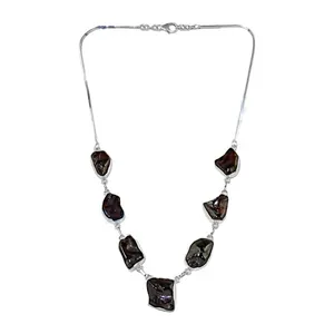 Collier en perles noires argentées pour femmes, bijoux en pierres précieuses, cadeau - Product Image 2