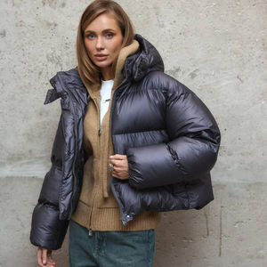 Veste matelassée en laine teinte pour femmes, tissu brillant, capuche amovible, poche profonde, manches longues - Product Image 5