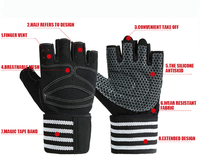 Gants de fitness mi-doigts en cuir respirant pour hommes, pour la musculation et le cyclisme