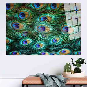 Vibrant Peacock Feather Glass Wall <b>Art</b>: Elegant <b>Printed</b> Canvas,TEMPERED GLASS <b>ART</b> - Product Image 1