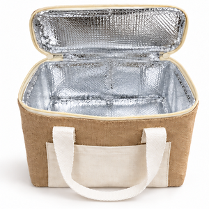 Bolsa Térmica Ecológica de Yute Natural con Bolsillo Frontal y Cierre de Cremallera, 10x9x6.5 Pulgadas, 310 GSM, con Logotipo Personalizado - Product Image 3