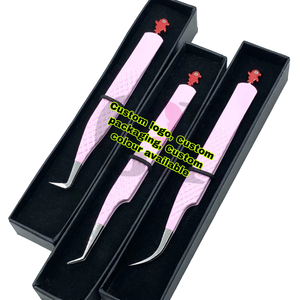 New 45/90/Curve Pink Color Powder Coating Back Side <b>Doll</b> Eyelash Extension Tweezers Anti-Static Fine Tip 10mm Length Stainless - Product Image 1