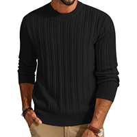 Pull ras du cou en coton biologique 12GG pour homme, tricot standard, couleur unie, hiver, anti-boulochage, anti-plis, respirant, séchage rapide