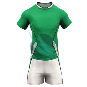 Conjunto de camiseta y pantalón corto de poliéster transpirable, uniforme de rugby personalizado al por mayor, ropa de fútbol de equipo personalizada para partidos de entrenamiento - Product Image 1