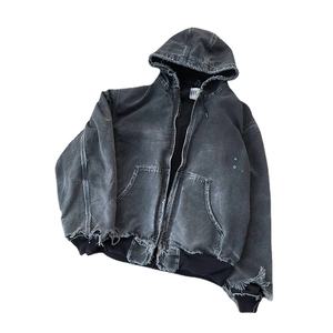 Haute qualité poids lourd Vintage lavage à l'acide sweats à capuche zippés 100% coton éponge française personnalisé brodé hommes Streetwear solide personnalisé - Product Image 1